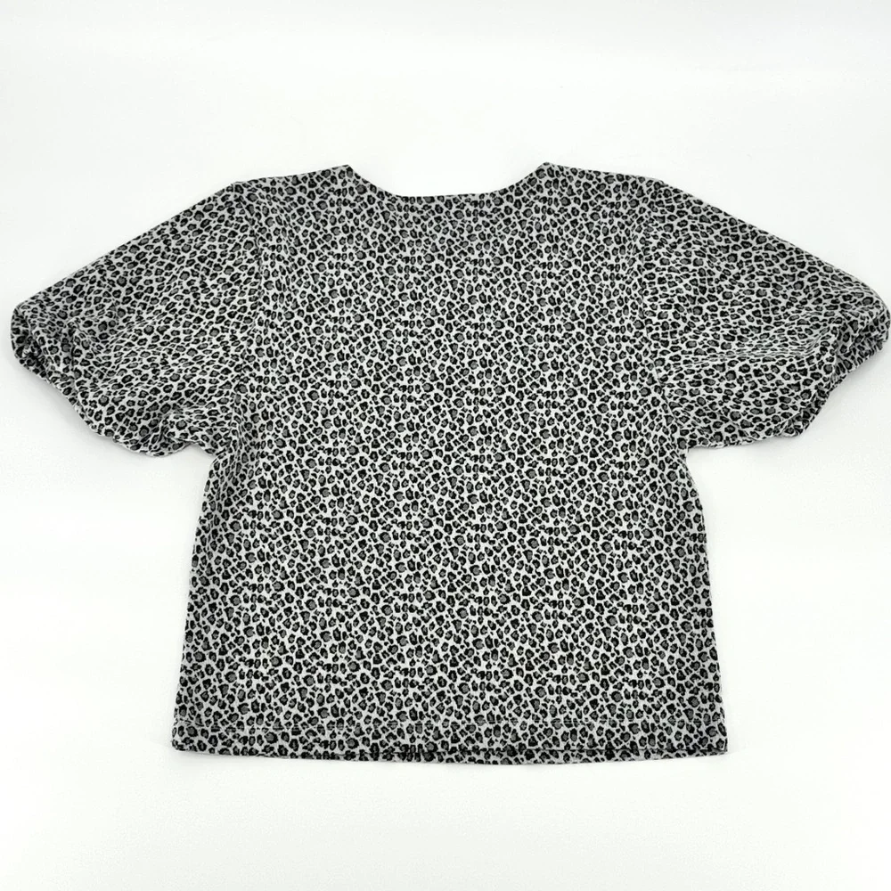 LOFT Leopard Print Short Puff Sleeve Top